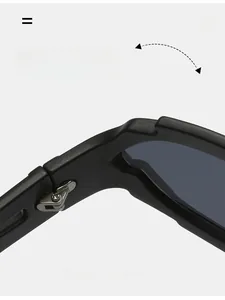 Detail of durable texture hinge on Y2K punk sunglasses with matte black frames