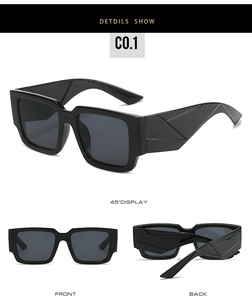 Vues détaillées de lunettes de soleil carrées noires avec branches géométriques en C0.1