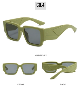 Vue multi-angle de lunettes de soleil carrées vert olive avec branches texturées