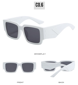 Détails des lunettes de soleil carrées blanches avec branches larges à texture géométrique