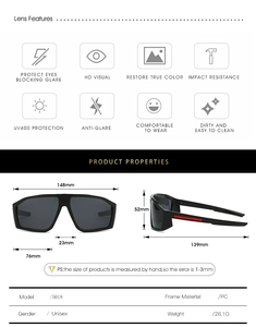 Detailed size specifications and UV protection features for Y2K cycling sports sunglasses