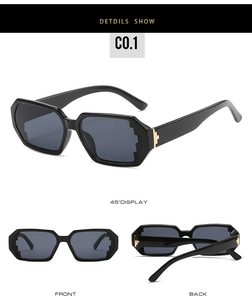 Detailed views of black pixelated frame sunglasses with golden cross temple accents