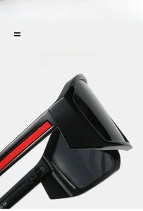 Detail of ergonomic temple with red stripe accent on lightweight Y2K cycling sunglasses