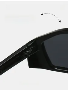Macro detail of reinforced metal hinge on black glossy Y2K sports sunglasses