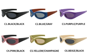 Detailed grid showing six color variants of Y2K oval sports sunglasses for men and women