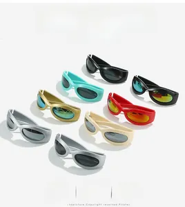 Detailed collection of Y2K wraparound sports sunglasses in eight assorted macaron colors