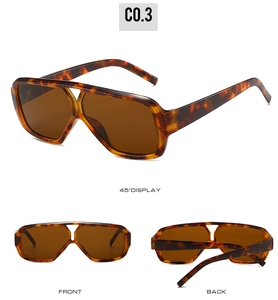 Detailed views of leopard print sunglasses from front, back and 45-degree angles