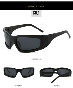 Vue sous trois angles de lunettes de cyclisme noires montrant l'avant, l'arrière et le profil