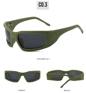 Vue sous trois angles des lunettes de cyclisme vert olive à verres polarisés