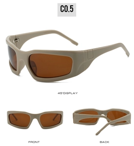 Vue multi-angle de lunettes de cyclisme sport beiges avec verres marron enveloppants