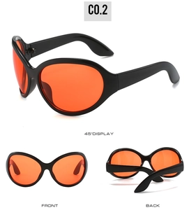 Three-angle view of hip-hop sunglasses with black frames and orange lenses