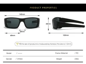 Tableau des tailles pour lunettes de soleil de sport carrées des années 80 avec mesures