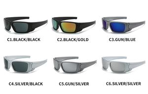 Vue en grille de six variantes de couleurs de lunettes de soleil de cyclisme carrées