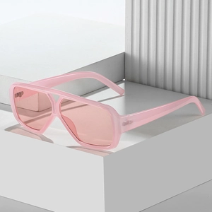 Pink oversized pilot sunglasses with trendy double bridge design for women in street style
