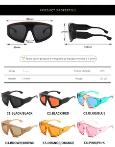 Detailed size chart for large frame sports cycling sunglasses with PC material specs