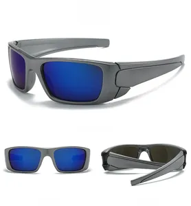 Vue triple de lunettes de sport cyclisme avec monture mate et verres bleus
