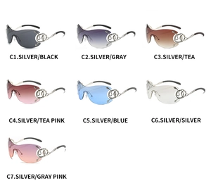 Collection of Y2K wraparound sunglasses with snake-shaped silver metal temples in various colors