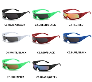 Collection of eight colorful sporty cycling sunglasses with UV400 wrap-around lenses