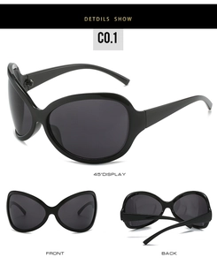 Affichage en trois vues de lunettes de soleil papillon noires avec verres gris