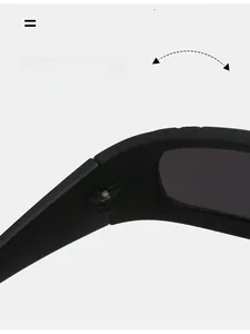Close-up of durable metal hinges on matte black cycling sunglasses for sports