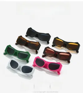 Close-up of stylish ox-horn sunglasses in seven colors with durable thick-frame detail