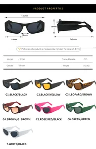 Detailed size chart for retro cat eye sunglasses showing PC frame dimensions and weight