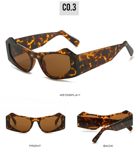 Polygonal tortoise brown sunglasses with wide frames shown in multi-angle studio views
