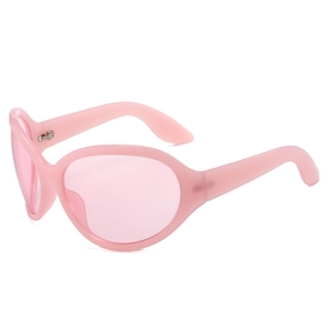 Fashionable alien-style light pink sunglasses with oval lenses for a hip-hop look