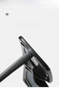 Close-up of lightweight elastic hinge and durable square frame on black sunglasses