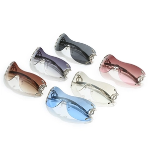 Y2K oversized wraparound sunglasses with silver snake metal temples in six vibrant colors