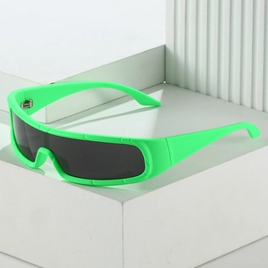 Neon green sports cycling sunglasses with black wrap-around lens and UV400 protection