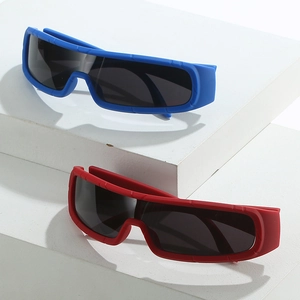 Modern sports cycling sunglasses with wrap-around colorful lenses and UV400 protection