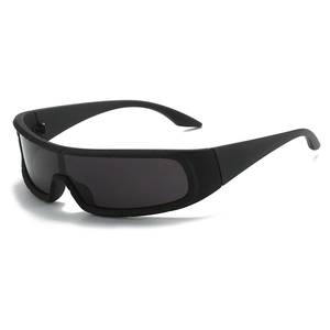 Black Y2K sports cycling sunglasses with wrap-around shield lens and UV400 protection