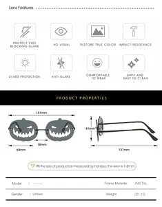Detailed size chart for pumpkin sunglasses with UV400 protection and dimensions