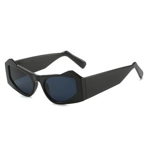 Fashionable black geometric cat-eye sunglasses with thick frames for hip hop streetwear