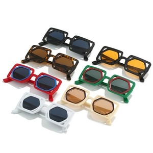 Modern square hollow sunglasses in multiple colors like black, tortoise, and two-tone