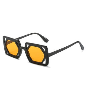 Fashionable square hollow sunglasses with black frame and orange lenses for women