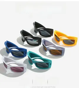 Collection of oversized Y2K sports sunglasses in six vibrant colors with thick frames