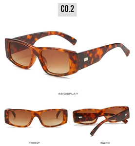 Détails de lunettes de soleil carrées écaille avec verres dégradés marron et décorations