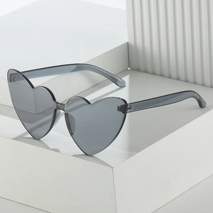 Lunettes de soleil sans monture en forme de cœur gris transparent avec verre unique