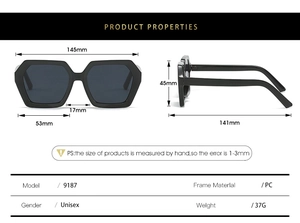 Detailed size specifications for fashionable polygon geometric oversized sunglasses