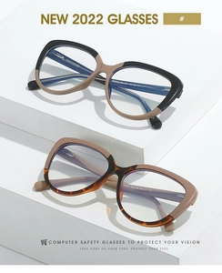 Detail of cat eye TR90 frames in black and tortoiseshell with blue light blocking lenses