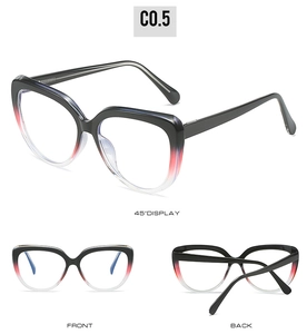 Multi-angle view of black and red gradient cat-eye glasses frames with TR inserts