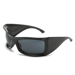 Oversized black wrap around cycling sunglasses with grey lenses for sports and outdoor use