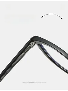 Detailed close-up of premium metal hinge structure on chic black TR90 cat-eye frames