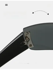 Detail der robusten Metallscharniere an der randlosen Sonnenbrille für stabiles Klappen