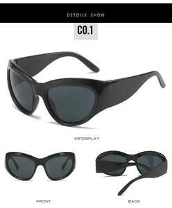 Detailansicht der Y2K Cat-Eye Radsport-Sonnenbrille mit Front- und Rückansicht des Rahmens