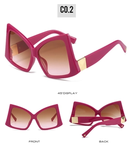 Détails de lunettes de soleil roses surdimensionnées avec verres dégradés et rivets
