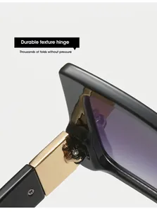 Vue macro détaillée des charnières en métal doré sur des lunettes de soleil carrées