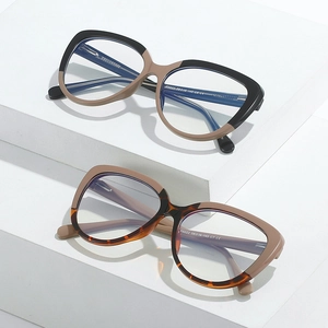 Cat eye blue light blocking glasses frames in tortoiseshell and black brown bicolor